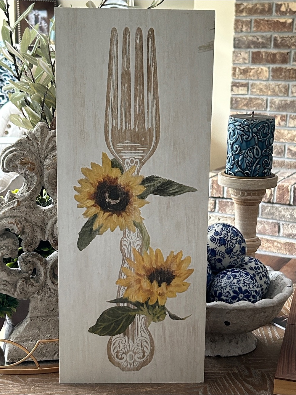 NEW! Vintage Inspired Large Shabby Chic Kitchen Dining Fork Sunflower Wood Sign